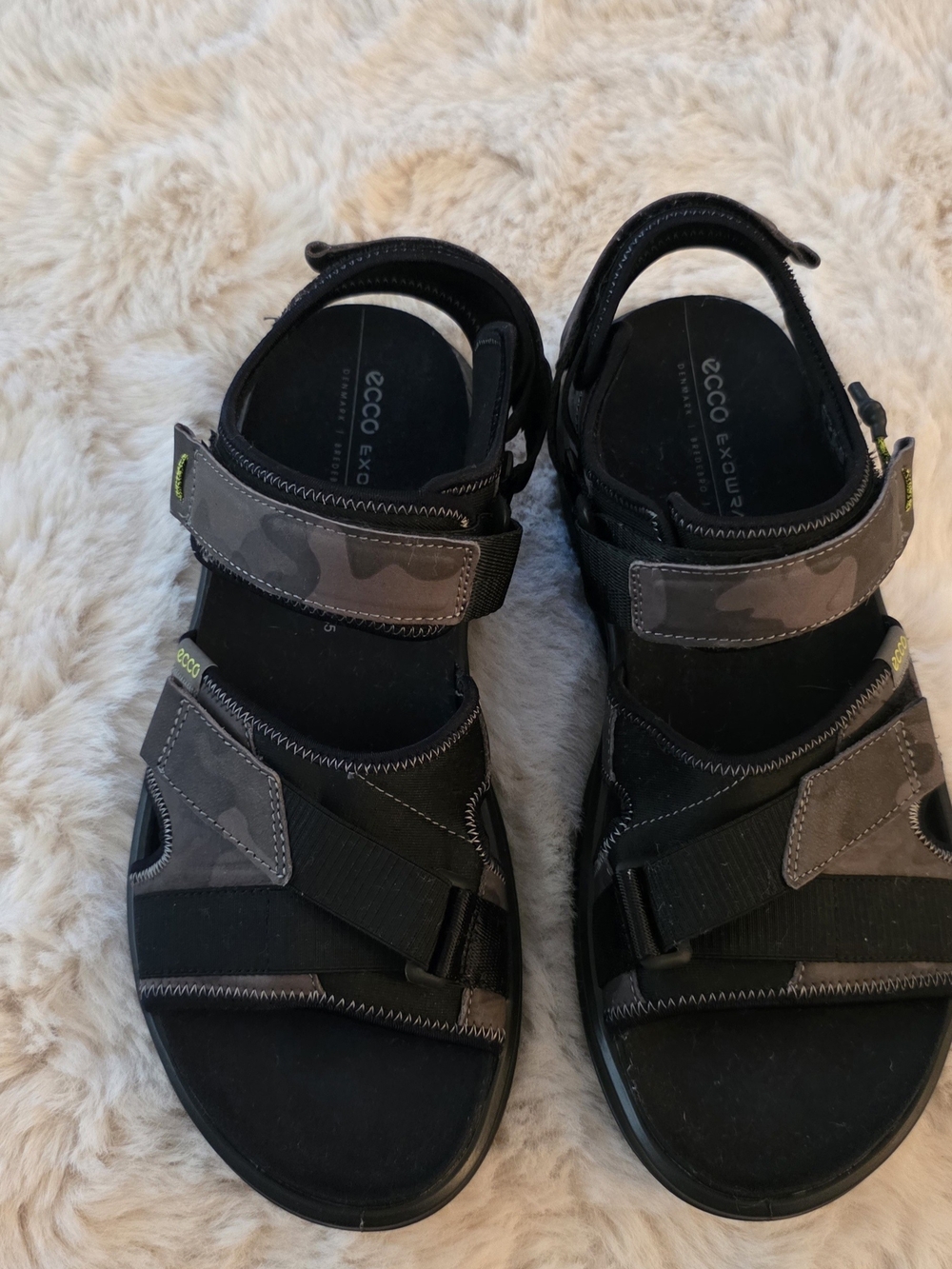 Ecco Exowrap 3-Strap Sandals. Black and Gray Velcro Sport Sandals For Men.